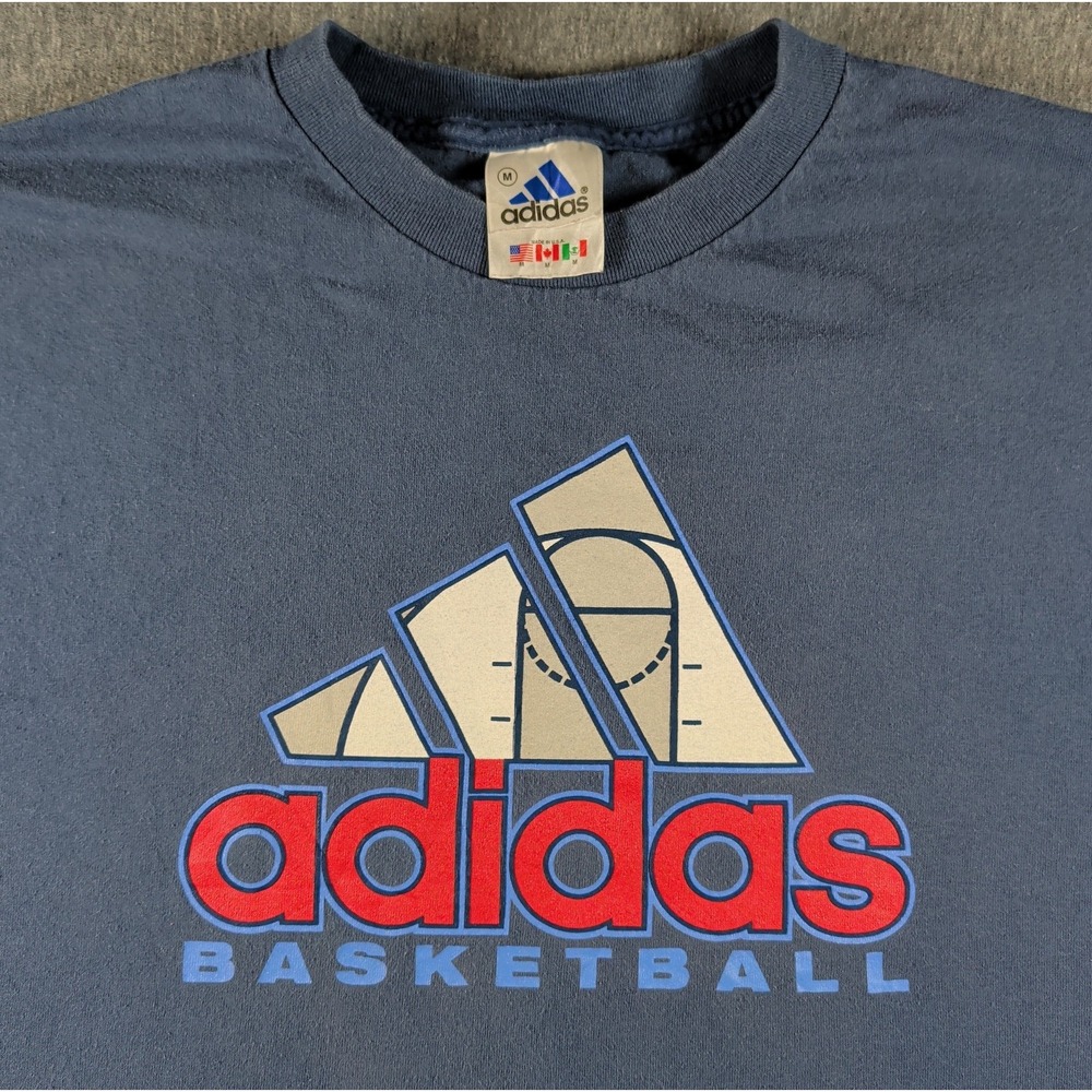 90s Adidas Basketball Graphic T Shirt USA Made Sz M Vtg Grunge Cotton Streetwear